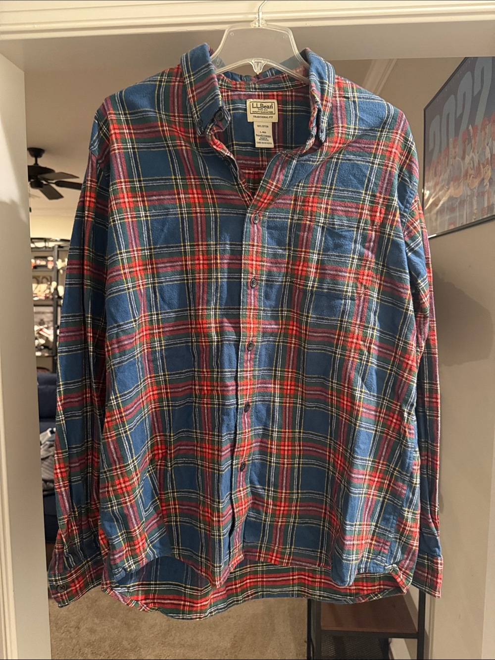 L.L. Bean Blue and Red Plaid Cotton Button-Down Shirt